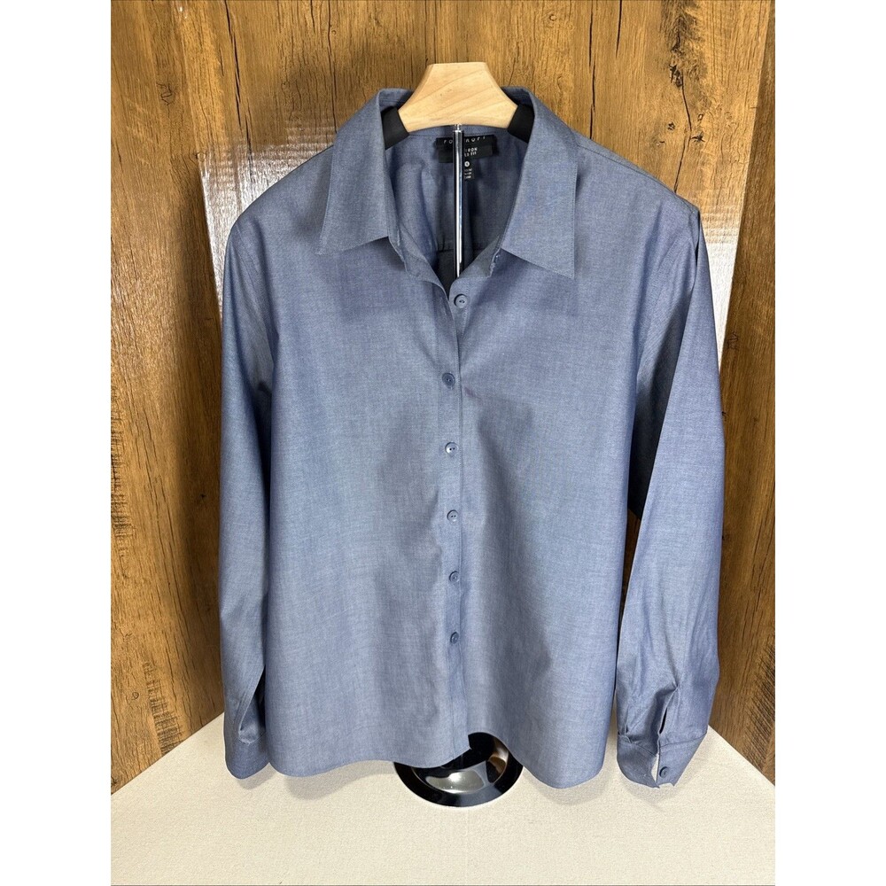 Foxcroft Non Iron Shaped Fit Button Front Shirt Blue Women’s Size 16 Career